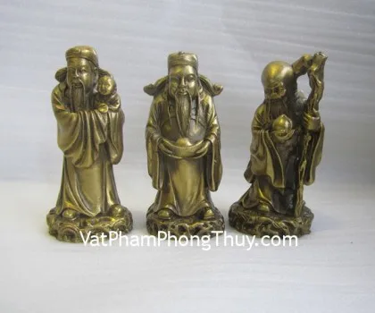 Tam đa phước lộc thọ vàng kim sa bên tháp nén vàng lớn - Tam Tinh Tụ Tài FLN113