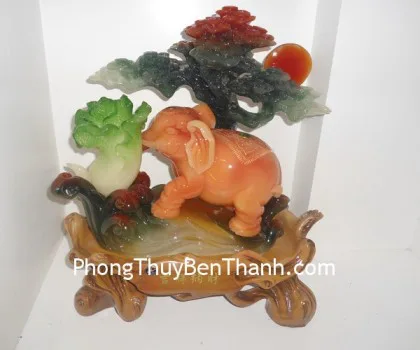 Voi ngọc vàng kéo xe vàng bắp cải - Cát tường chiêu tài C117A