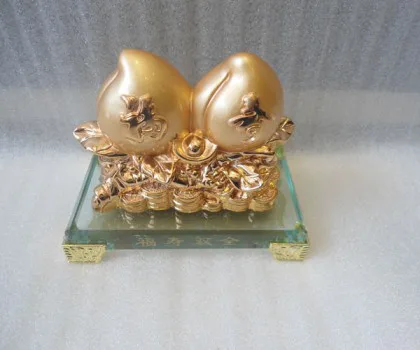 Đào vàng cặp, đế thủy tinh - phước thọ song toàn H335G